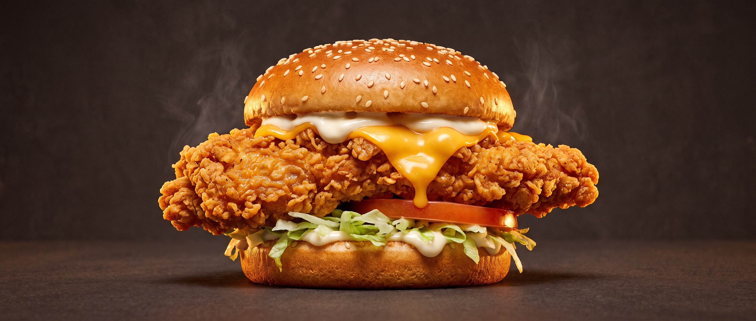 Extrem breiter Chicken-Burger im Panorama